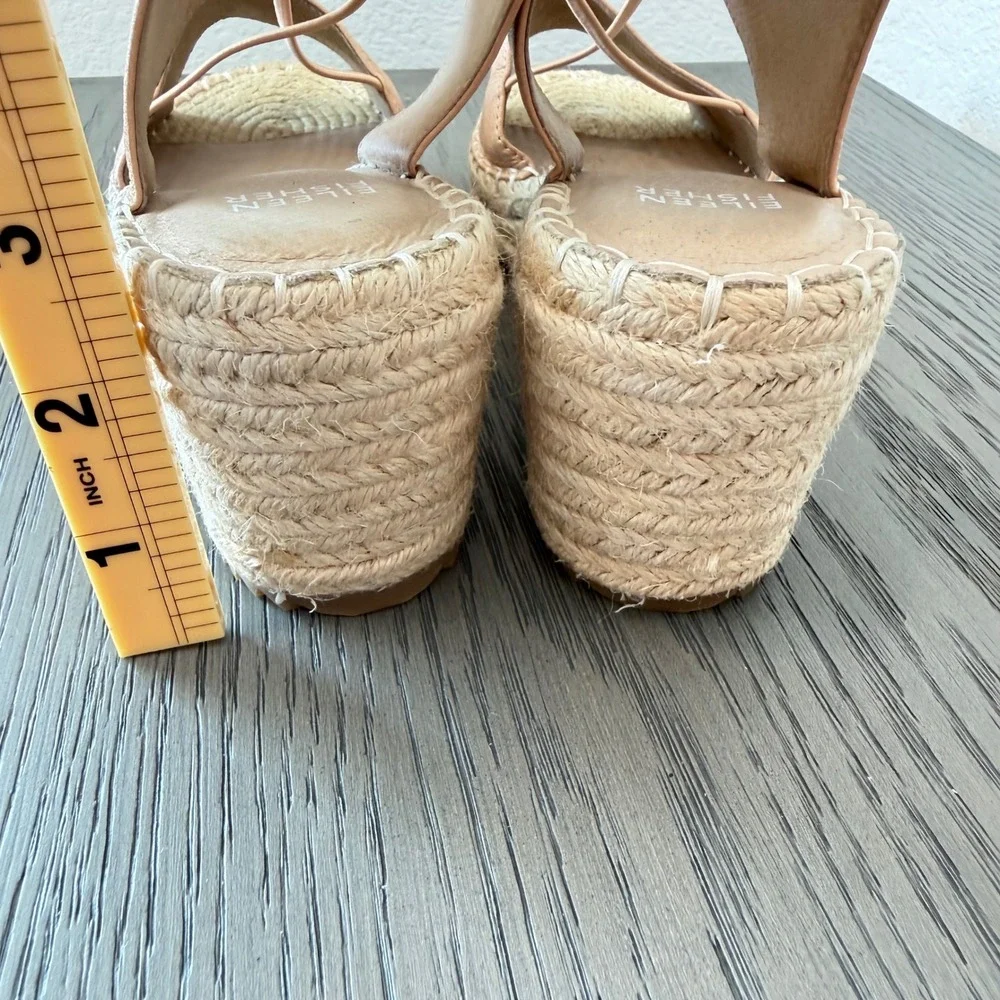 Eileen‎ Fisher Tan Leather Espadrille Wedge Sandals Lace Up 7.5 Nude Boho Summer